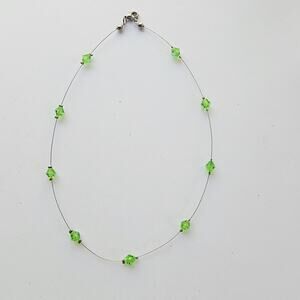 Green Crystal Illusion Necklace On Wire With Faceted Beads Minimalist Style Gift